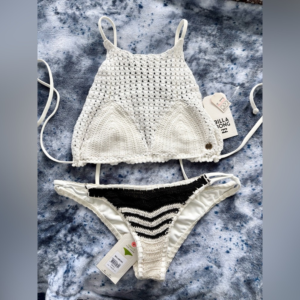 NWT Billabong Crochet Bikini Set – White/Black